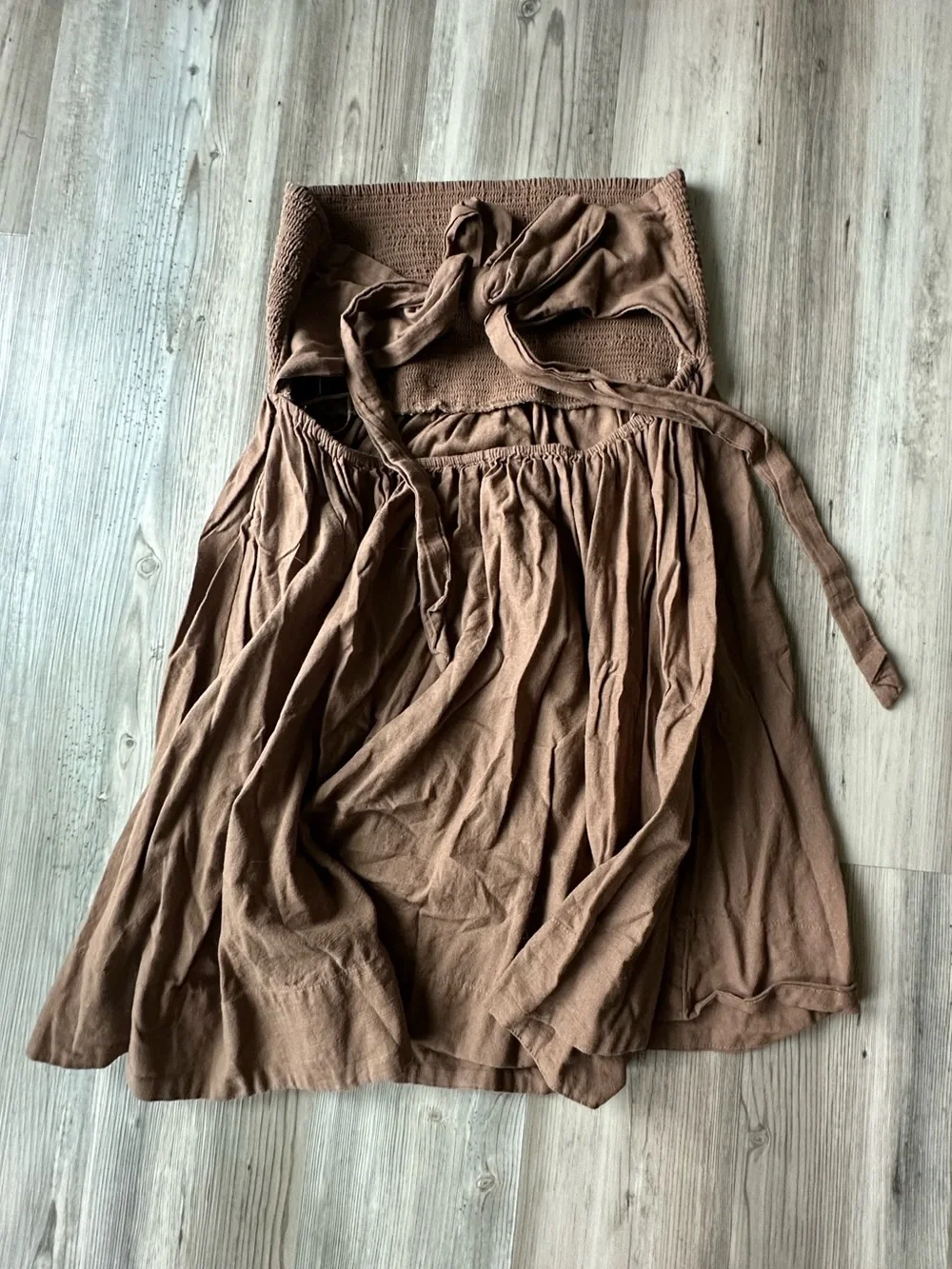 BDG Brown Smocked Strapless Mini Dress - Tie-Back Detail - Size XL